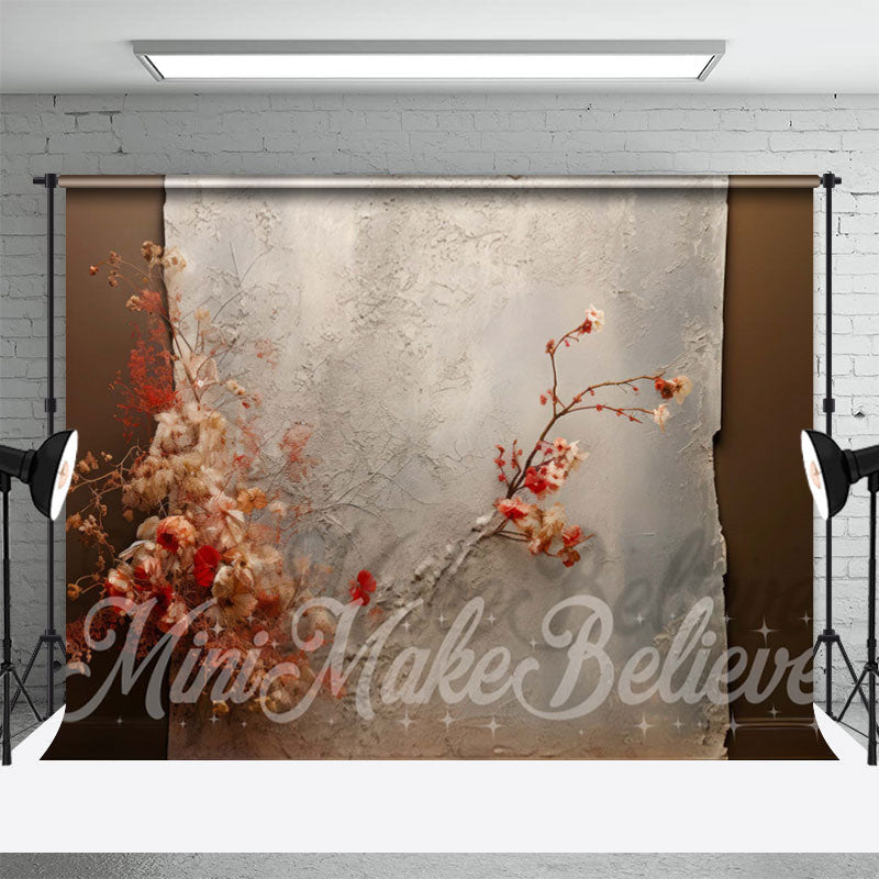 Lofaris Gray Beige Blossom Petals Branch Retro Wall Backdrop