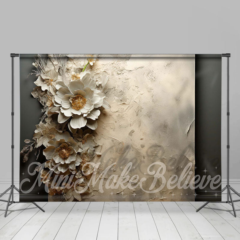 Lofaris Gray Large Flowers Painterly Retro Wall Backdrop