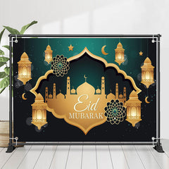 Lofaris Green And Gold Lantern Palace Eid Mubarak Backdrop