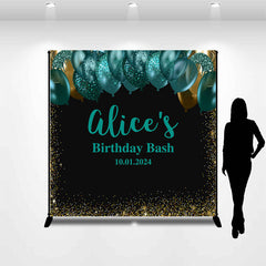 Lofaris Green Balloon Gold Glitter Custom Birthday Backdrop