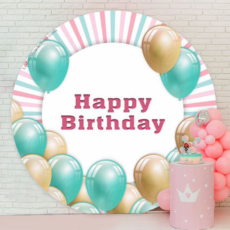 Lofaris Green Balloon Stripes Birthday Party Round Backdrop