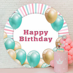 Lofaris Green Balloon Stripes Birthday Party Round Backdrop