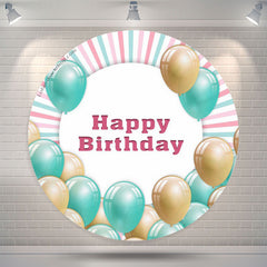 Lofaris Green Balloon Stripes Birthday Party Round Backdrop