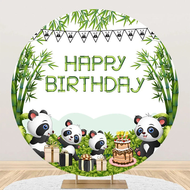 Lofaris Green Bamboo Forest Panda Round Birthday Backdrop