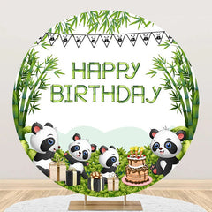 Lofaris Green Bamboo Forest Panda Round Birthday Backdrop