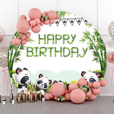Lofaris Green Bamboo Forest Panda Round Birthday Backdrop