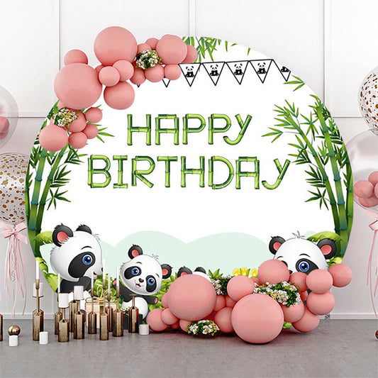 Lofaris Green Bamboo Forest Panda Round Birthday Backdrop