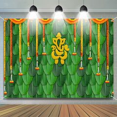 Lofaris Green Banana Leaves Marigold Puja Diwali Backdrop