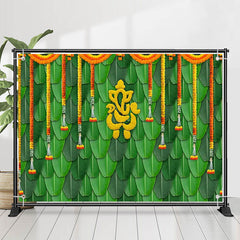 Lofaris Green Banana Leaves Marigold Puja Diwali Backdrop