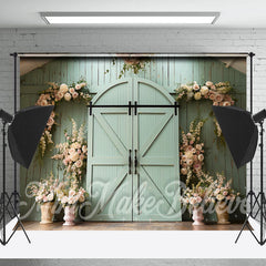 Lofaris Green Barn Door Flower Decoration Photo Backdrop