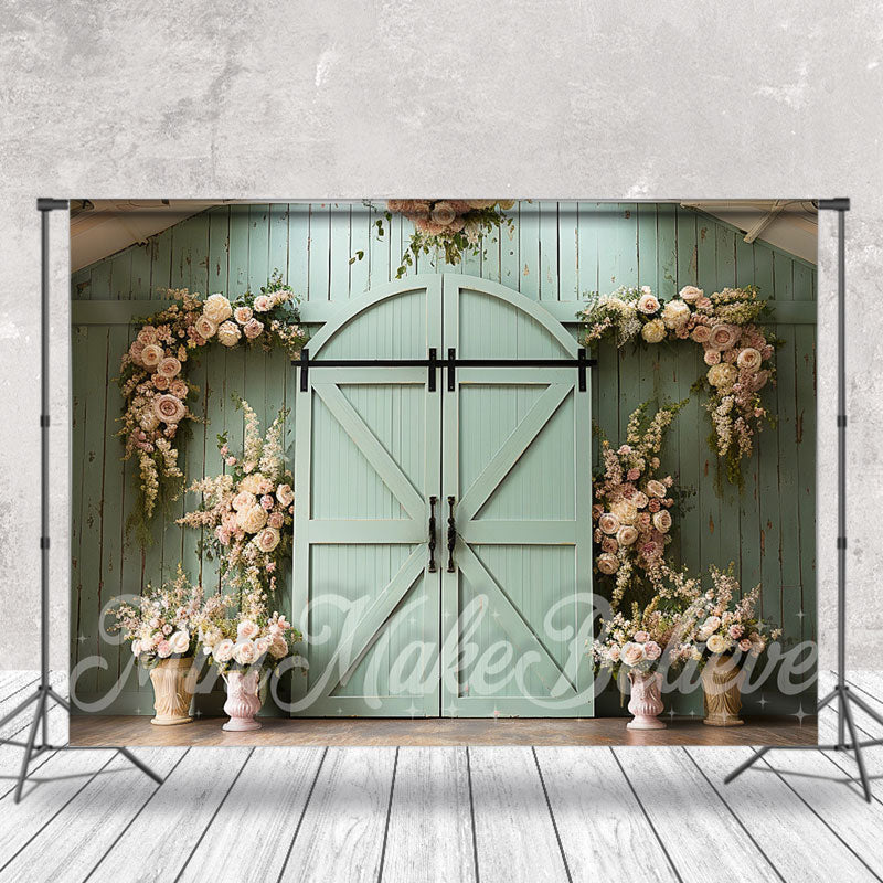 Lofaris Green Barn Door Flower Decoration Photo Backdrop