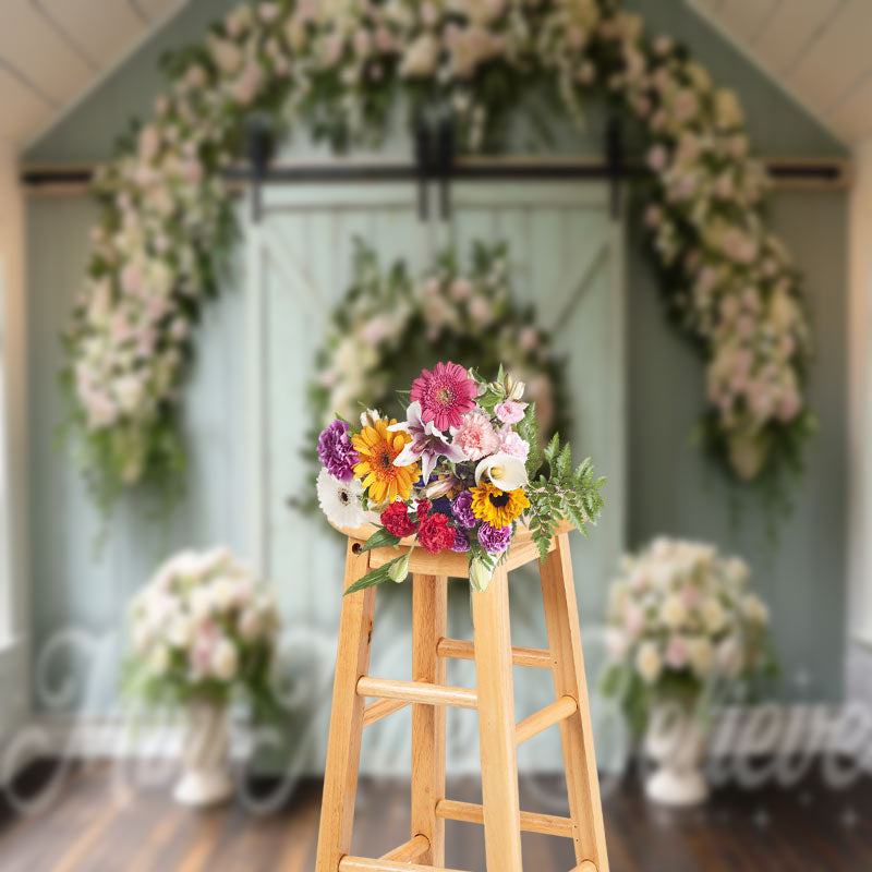 Lofaris Green Barn Door Wreath Decoration Photo Backdrop