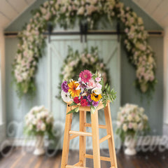 Lofaris Green Barn Door Wreath Decoration Photo Backdrop