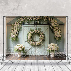 Lofaris Green Barn Door Wreath Decoration Photo Backdrop