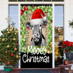 Lofaris Green Black Cow Xmas Hat Mooey Christmas Door Cover