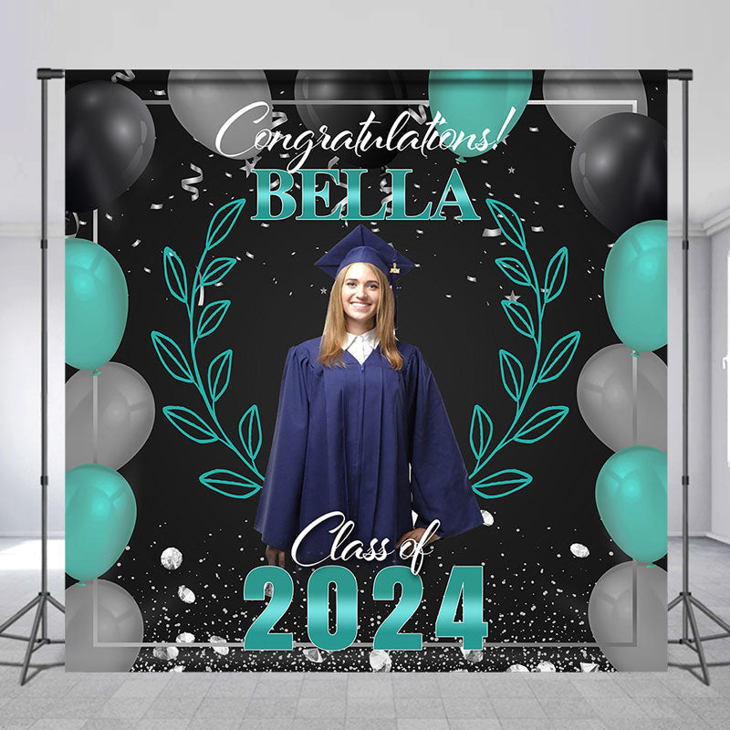 Lofaris Green Blue Balloon Diamond Custom Graduation Backdrop