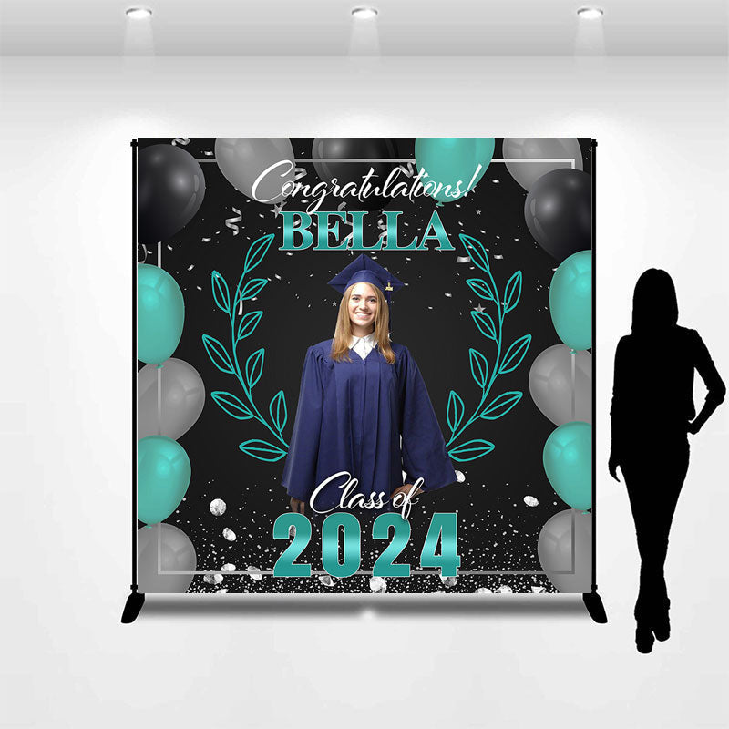 Lofaris Green Blue Balloon Diamond Custom Graduation Backdrop