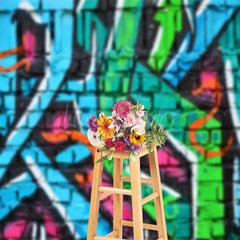 Lofaris Green Blue Pink Brick Graffiti Wall Photo Backdrop