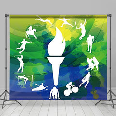 Lofaris Green Blue Yellow Torch Sports Backdrop For Olympic