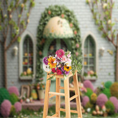 Lofaris Green Brick Wall Door Egg Easter Photo Backdrop