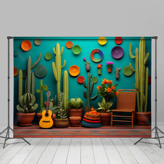 Lofaris Green Cactus Guitar Circle Photography Backdrop