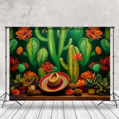 Lofaris Green Cactus Red Flower Mexican Fiesta Photo Backdrop