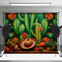 Lofaris Green Cactus Red Flower Mexican Fiesta Photo Backdrop