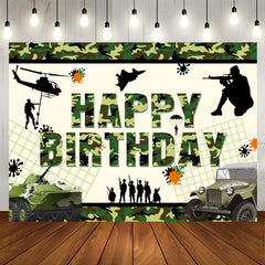 Lofaris Green Camouflage Cool Tank Soldier Birthday Backdrop