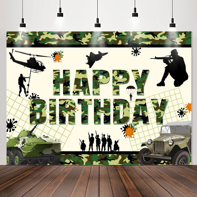 Lofaris Green Camouflage Cool Tank Soldier Birthday Backdrop