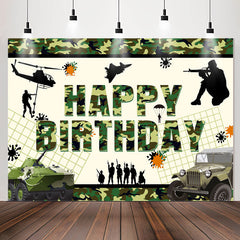 Lofaris Green Camouflage Cool Tank Soldier Birthday Backdrop