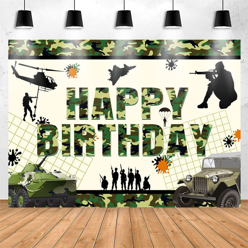 Lofaris Green Camouflage Cool Tank Soldier Birthday Backdrop