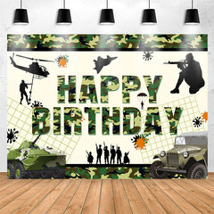 Lofaris Green Camouflage Cool Tank Soldier Birthday Backdrop