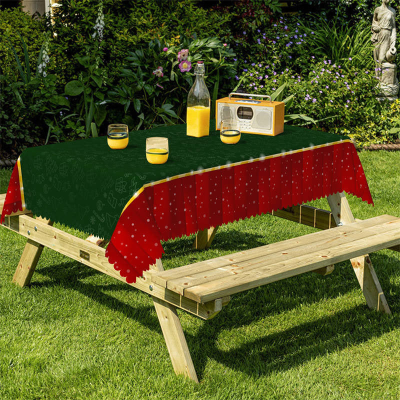 Lofaris Green Christmas Pattern Red Edge Kitchen Tablecloth