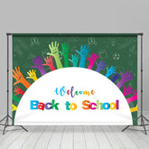 Lofaris Green Colorful Raised Hands Back To School Backdrop