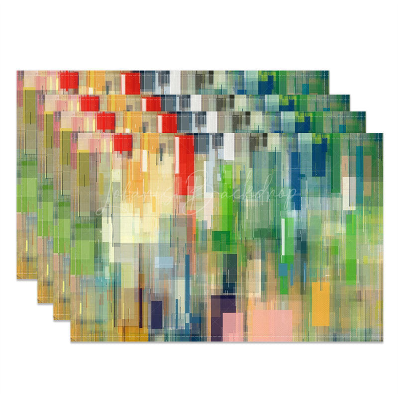 Lofaris Green Colors Abstract Oil Paint Set Of 4 Placemats