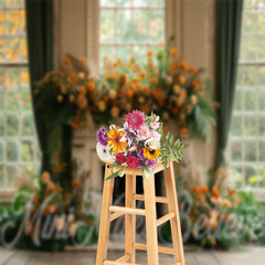 Lofaris Green Curtain Fireplace Vintage Cake Smash Backdrop