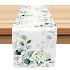 Lofaris Green Cyan Leaves Faded Simple Dining Table Runner