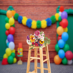 Lofaris Green Door Colorful Balloons Red Brick Backdrop