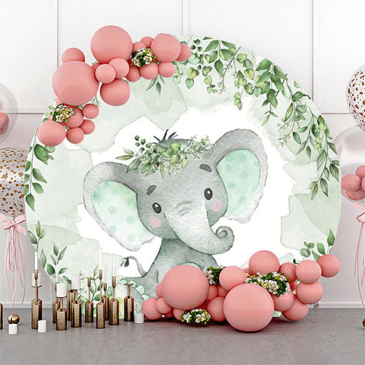 Lofaris Green Elephant Floral Round Baby Shower Backdrop