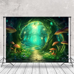 Lofaris Green Enchanted Forest Mushroom Path Photo Backdrop