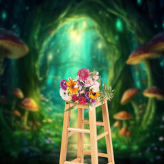 Lofaris Green Enchanted Forest Mushroom Path Photo Backdrop