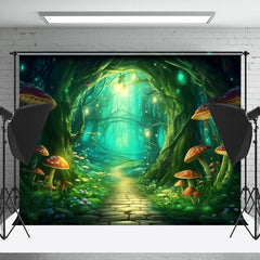 Lofaris Green Enchanted Forest Mushroom Path Photo Backdrop