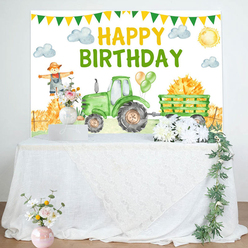 Lofaris Green Farm Truck Happy Birthday Backdrop for Boy