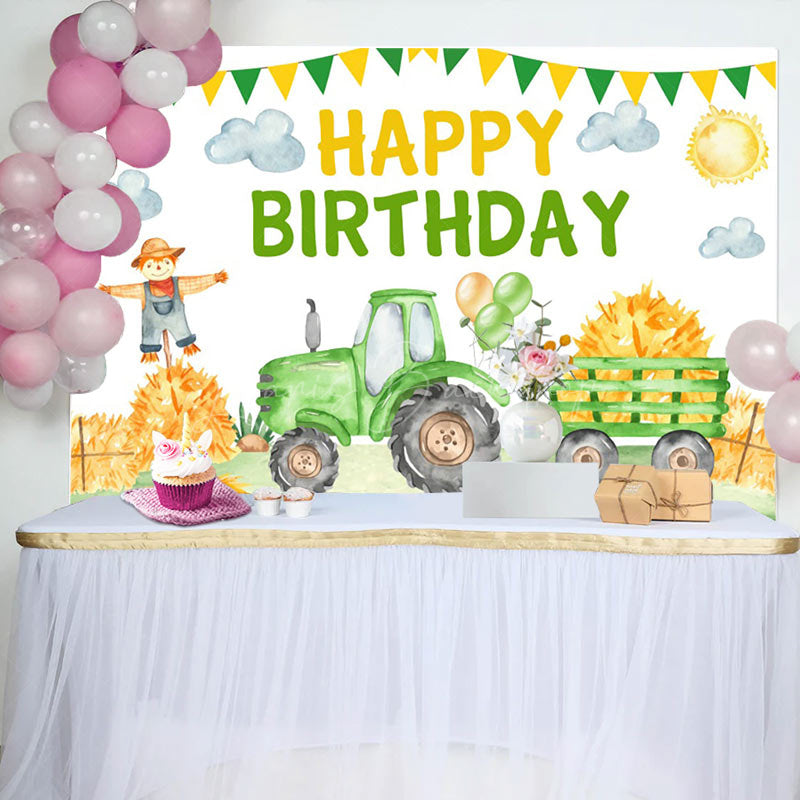 Lofaris Green Farm Truck Happy Birthday Backdrop for Boy