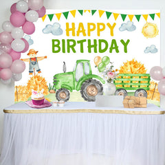 Lofaris Green Farm Truck Happy Birthday Backdrop for Boy