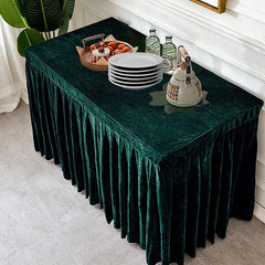 Lofaris Green Fitted Velvet Rectangle Table Skirts Cover