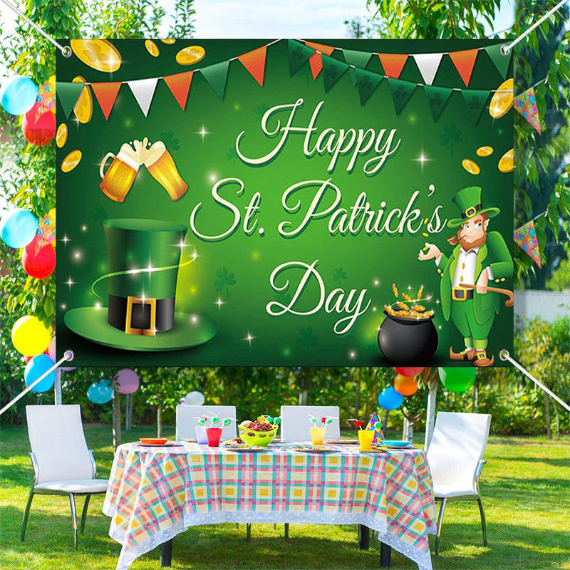 Lofaris Green Flags Top Hat Gold St Patricks Day Backdrop