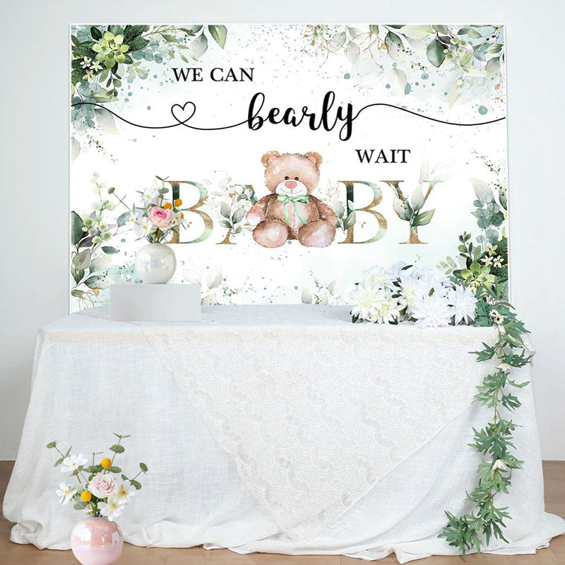Lofaris Green Floral Leaves Teddy Bear Baby Shower Backdrop