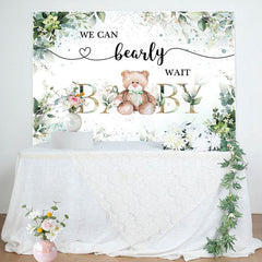 Lofaris Green Floral Leaves Teddy Bear Baby Shower Backdrop