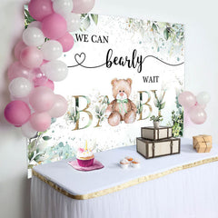 Lofaris Green Floral Leaves Teddy Bear Baby Shower Backdrop